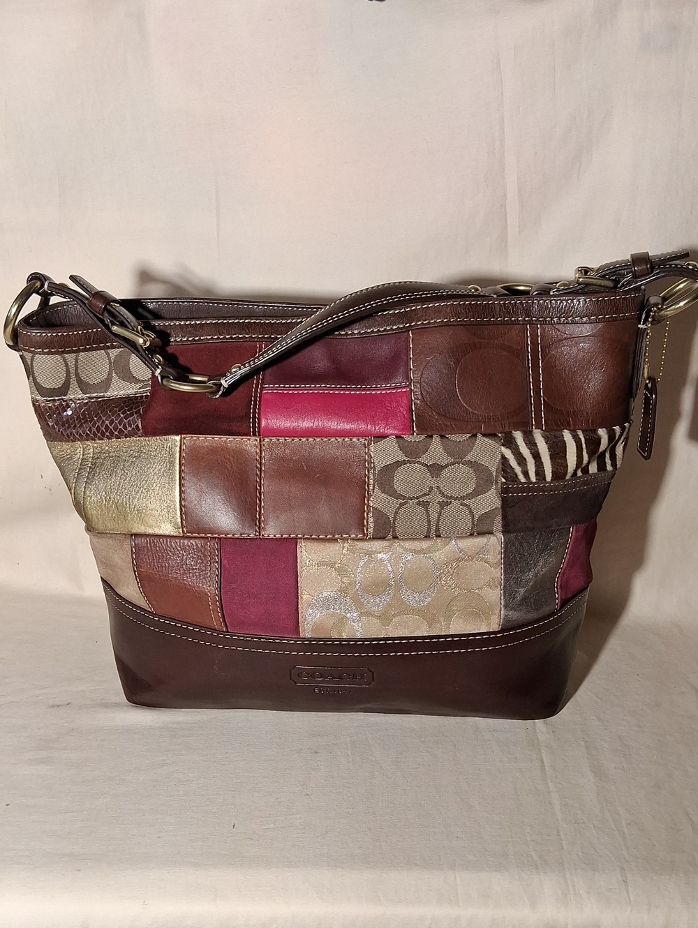 Coach Patchwork Shoulder Bag - Brown, Burgundy & Pink Accents